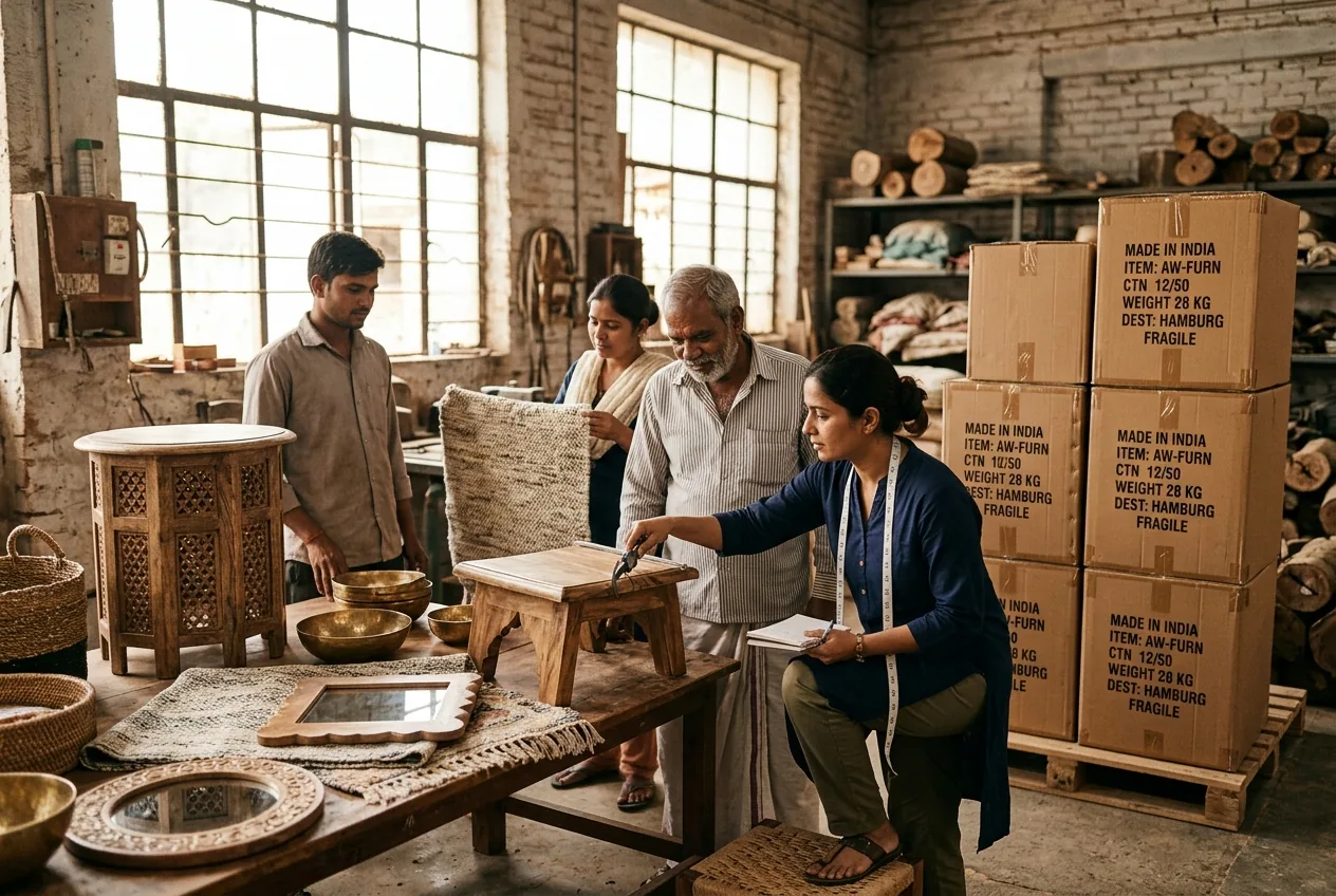India sourcing for USA buyers — home décor and furniture inspected for export